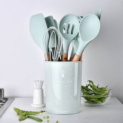 Silicone Kitchen Utensils With Wooden Handle Heat Resistant - Merch Gone Viral
