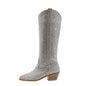 Sparkly Silver Rhinestone Cowgirl Knee High Boots