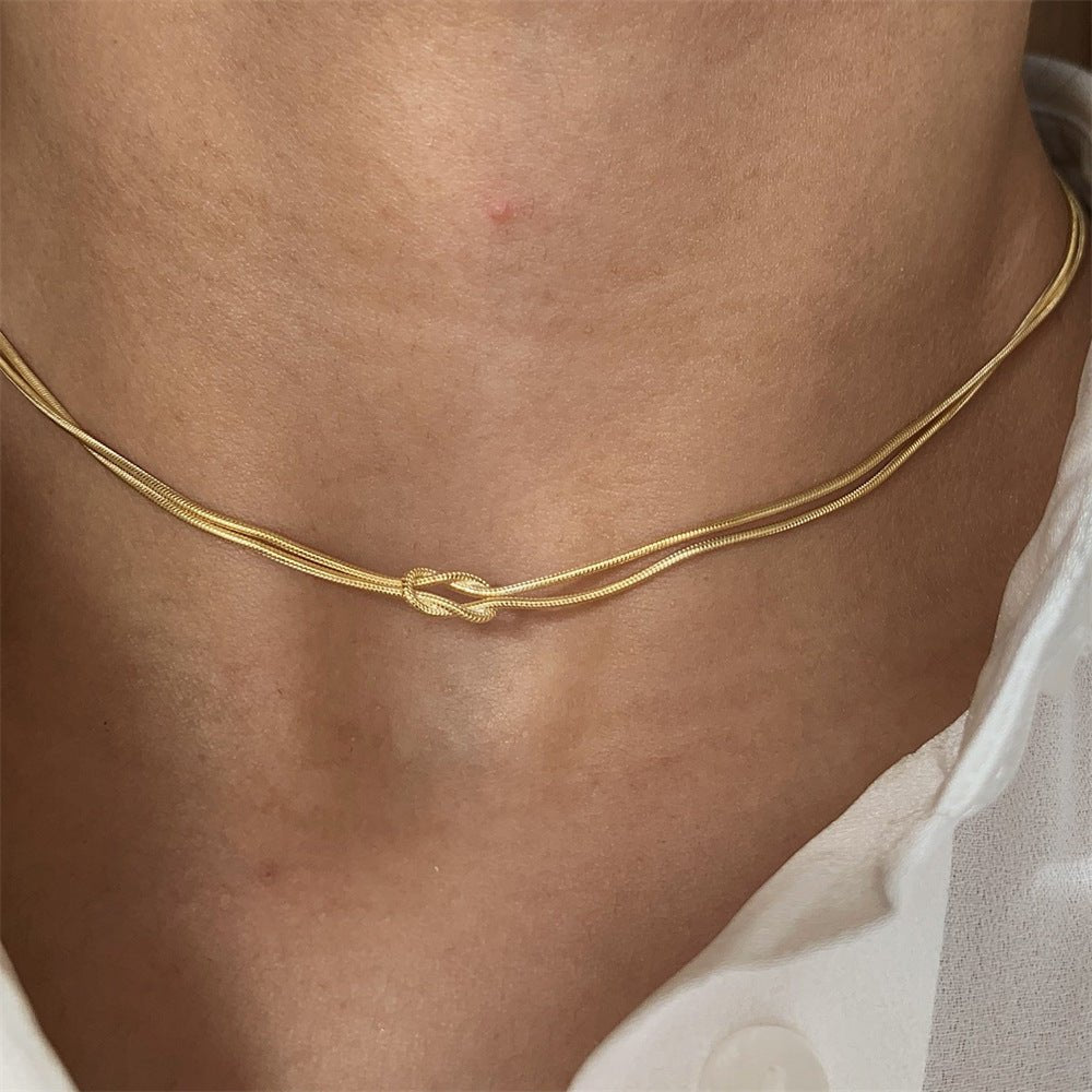 Stainless Steel Valentine's Day Knot Snake Chain Necklace Hand Knotted Bracelet - merch gone viral.