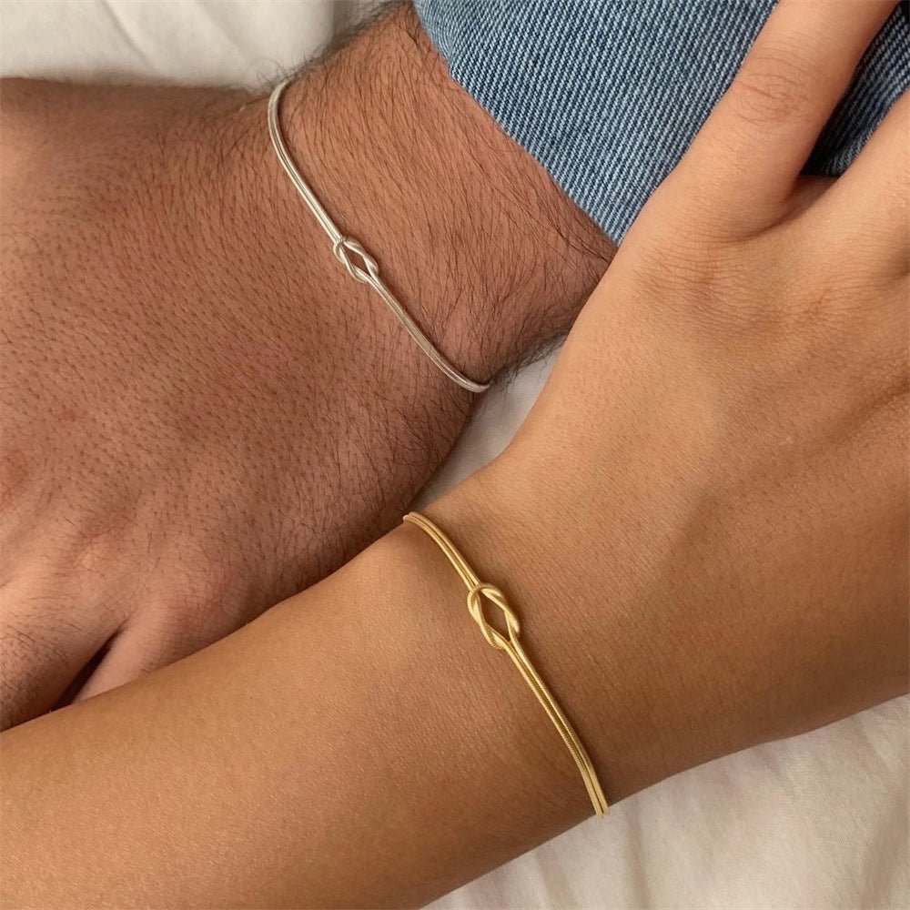 Stainless Steel Valentine's Day Knot Snake Chain Necklace Hand Knotted Bracelet - merch gone viral.
