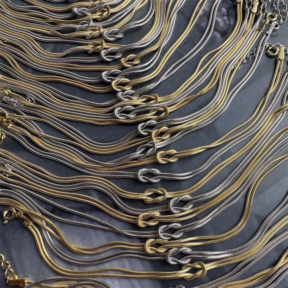 Stainless Steel Valentine's Day Knot Snake Chain Necklace Hand Knotted Bracelet - merch gone viral.