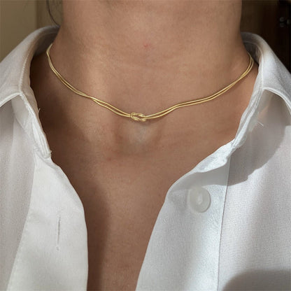 Stainless Steel Valentine's Day Knot Snake Chain Necklace Hand Knotted Bracelet - merch gone viral.
