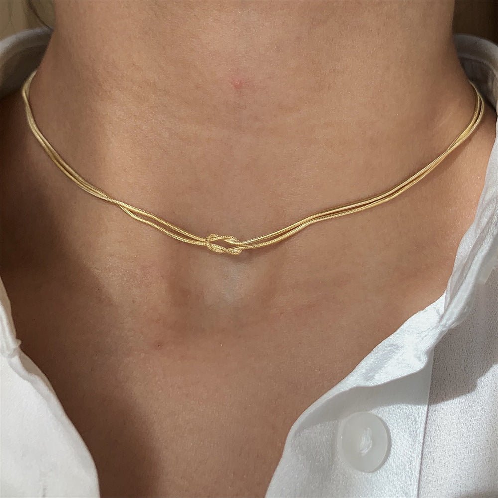 Stainless Steel Valentine's Day Knot Snake Chain Necklace Hand Knotted Bracelet - merch gone viral.