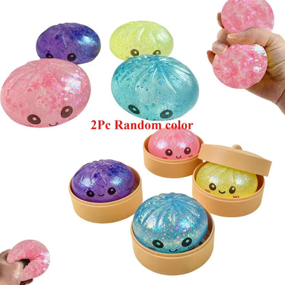 Steamed Bun Squeeze Toy with Sparkle Beads and Mini Steamer - Merch Gone Viral