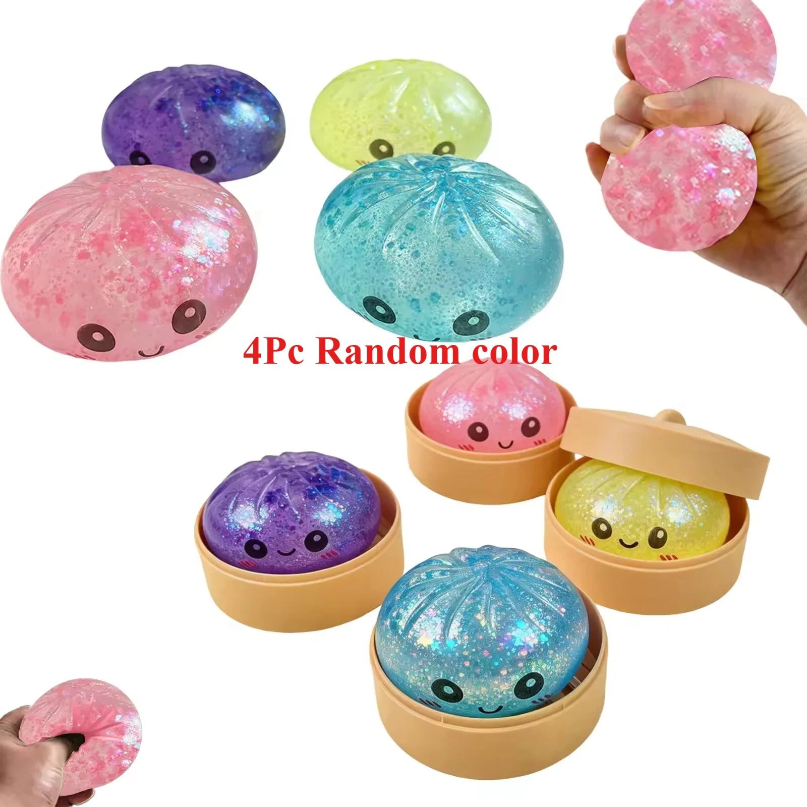 Steamed Bun Squeeze Toy with Sparkle Beads and Mini Steamer - Merch Gone Viral