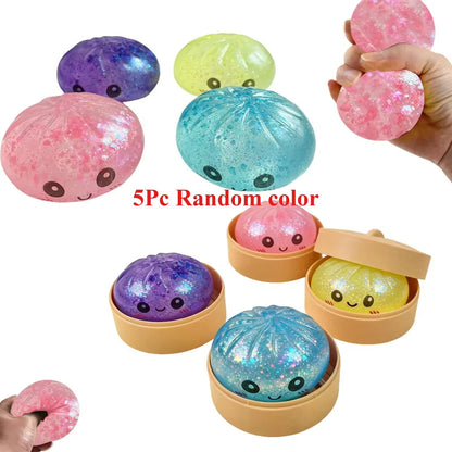 Steamed Bun Squeeze Toy with Sparkle Beads and Mini Steamer - Merch Gone Viral