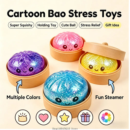 Steamed Bun Squeeze Toy with Sparkle Beads and Mini Steamer - Merch Gone Viral