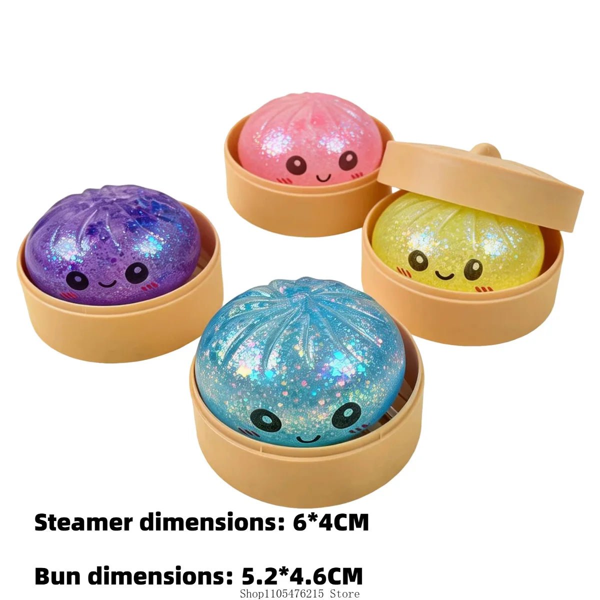 Steamed Bun Squeeze Toy with Sparkle Beads and Mini Steamer - Merch Gone Viral