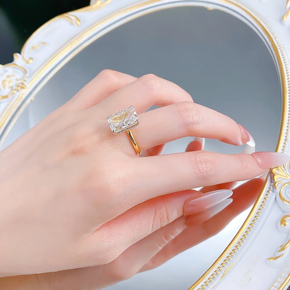 Stunning 18K Gold Plated 925 Silver Ring With 9x13mm Zircon Centerpiece Lab Diamond Look For Women - merch gone viral.