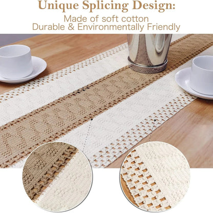 Table Runner, Natural Burlap Boho Table Runner Modern Farmhouse Decor Rustic Woven Cotton Crochet Lace for Tabletop Decoration - merch gone viral.