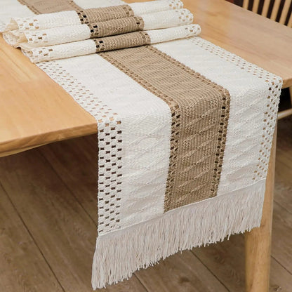 Table Runner, Natural Burlap Boho Table Runner Modern Farmhouse Decor Rustic Woven Cotton Crochet Lace for Tabletop Decoration - merch gone viral.