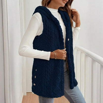 Textured Sleeveless Hooded Vest Button Front Layering Premium Lightweight Warmth - merch gone viral.