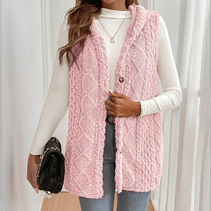 Textured Sleeveless Hooded Vest Button Front Layering Premium Lightweight Warmth - merch gone viral.