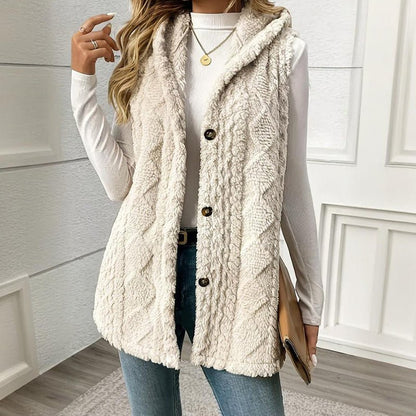 Textured Sleeveless Hooded Vest Button Front Layering Premium Lightweight Warmth - merch gone viral.