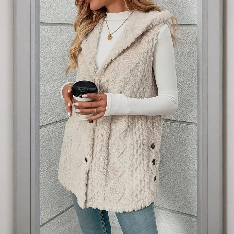 Textured Sleeveless Hooded Vest Button Front Layering Premium Lightweight Warmth - merch gone viral.
