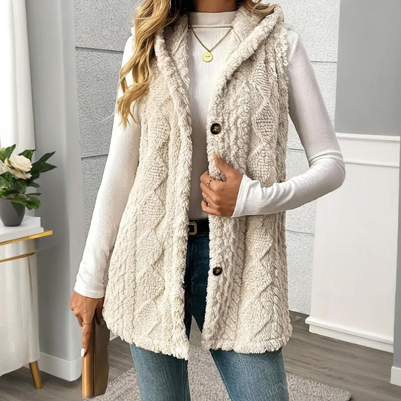 Textured Sleeveless Hooded Vest Button Front Layering Premium Lightweight Warmth - merch gone viral.
