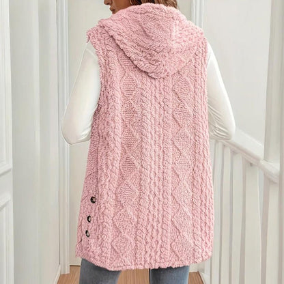 Textured Sleeveless Hooded Vest Button Front Layering Premium Lightweight Warmth - merch gone viral.