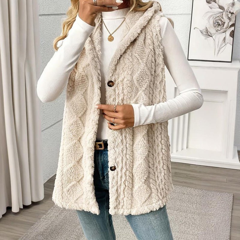 Textured Sleeveless Hooded Vest Button Front Layering Premium Lightweight Warmth - merch gone viral.