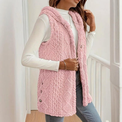 Textured Sleeveless Hooded Vest Button Front Layering Premium Lightweight Warmth - merch gone viral.