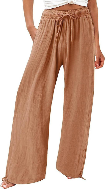Women's Beach Pants Loose Wide Leg Drawstring Pants - Merch Gone Viral