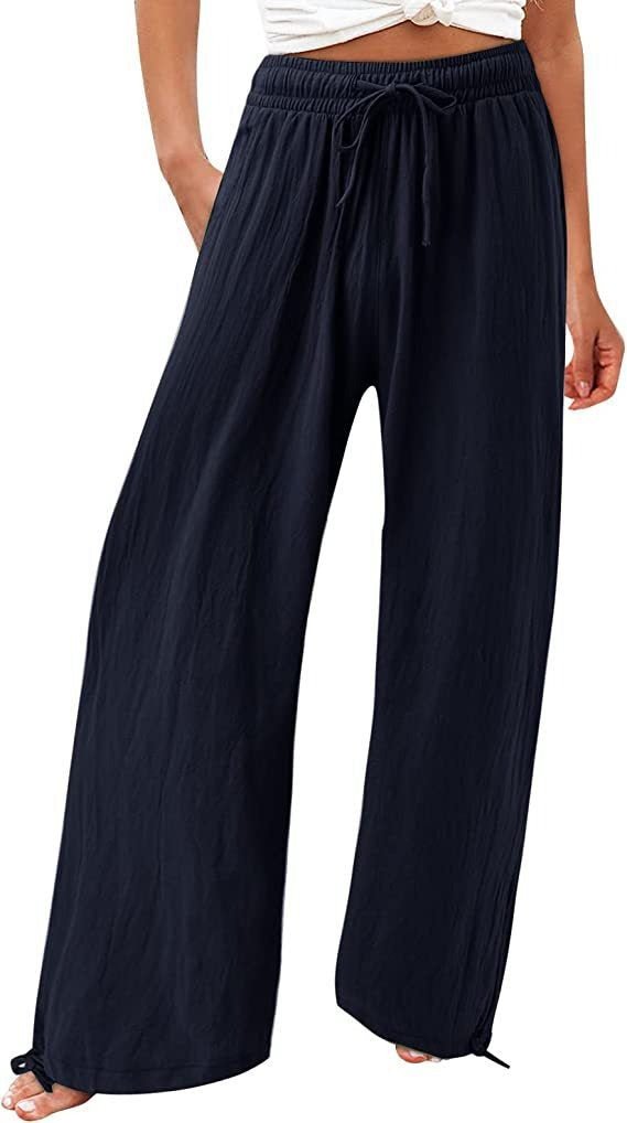 Women's Beach Pants Loose Wide Leg Drawstring Pants - Merch Gone Viral