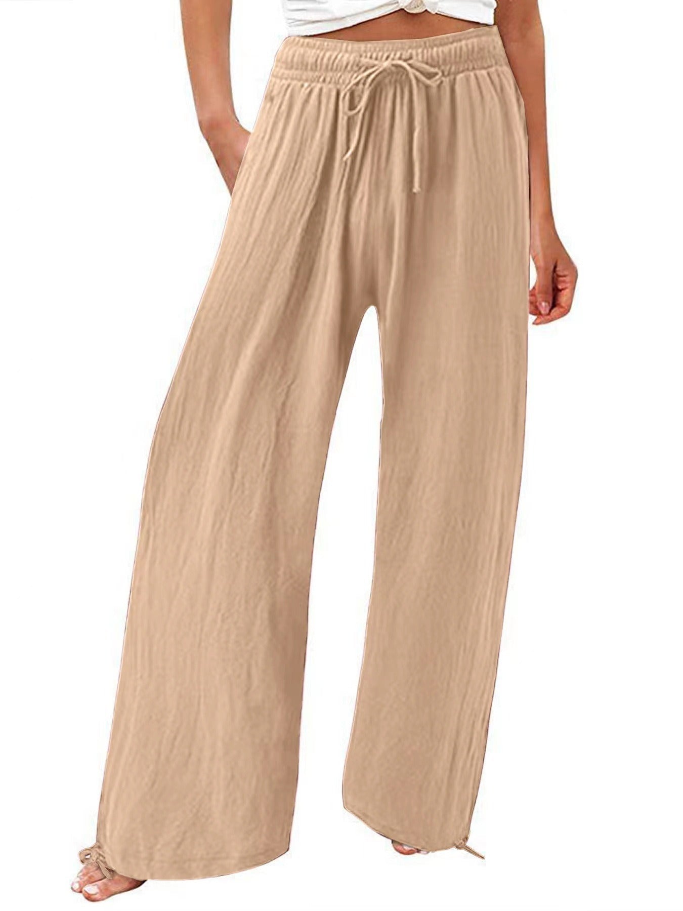 Women's Beach Pants Loose Wide Leg Drawstring Pants - Merch Gone Viral