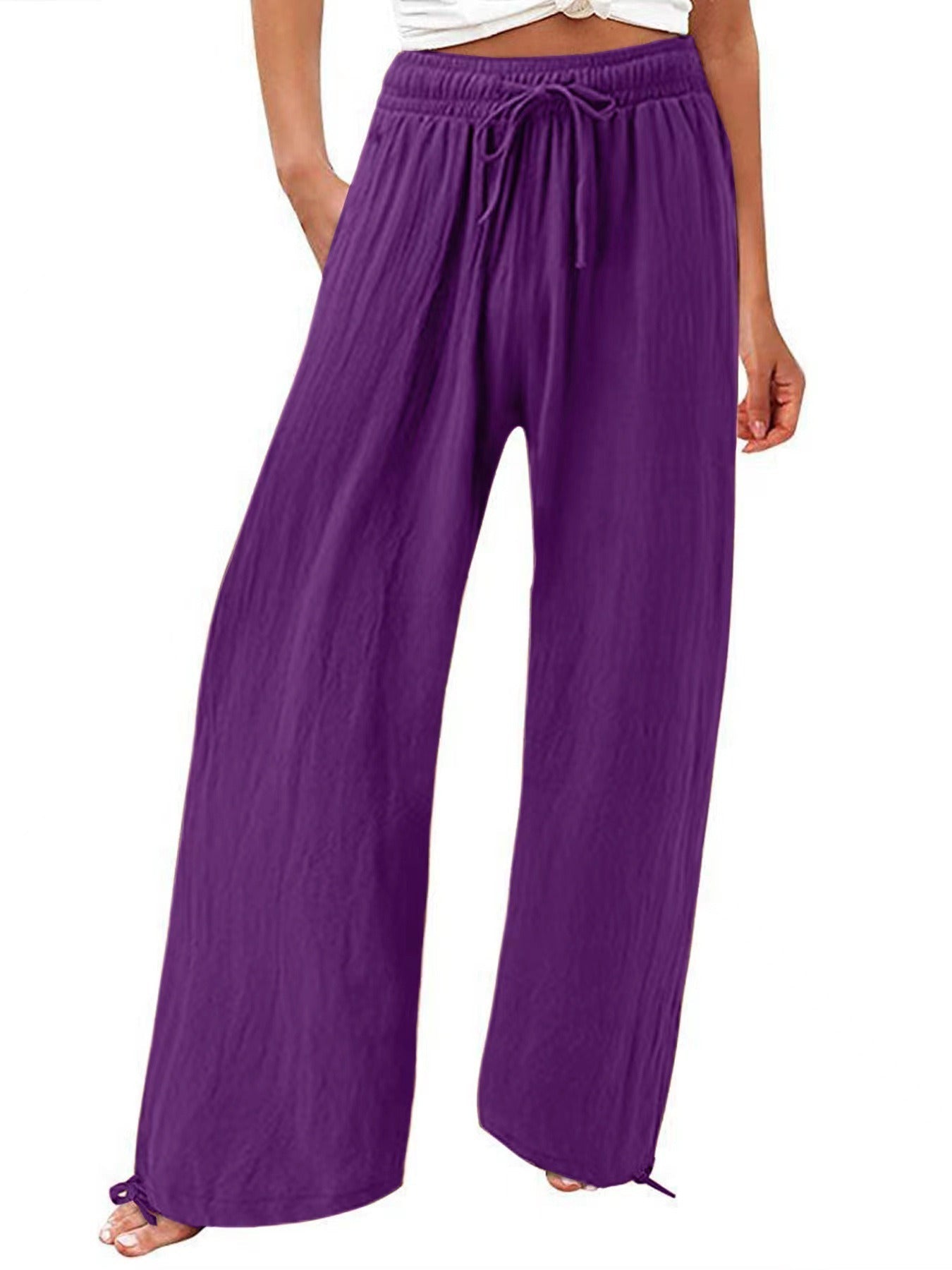 Women's Beach Pants Loose Wide Leg Drawstring Pants - Merch Gone Viral