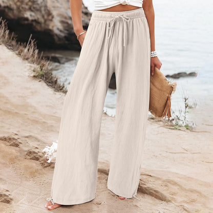 Women's Beach Pants Loose Wide Leg Drawstring Pants - Merch Gone Viral
