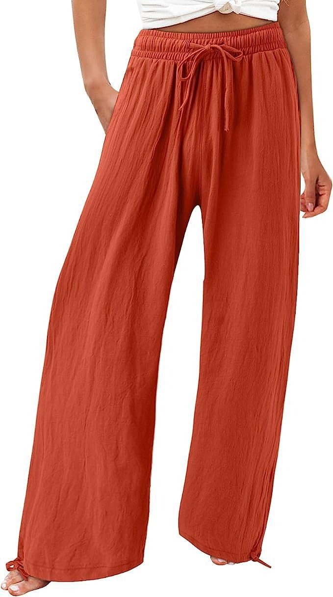 Women's Beach Pants Loose Wide Leg Drawstring Pants - Merch Gone Viral