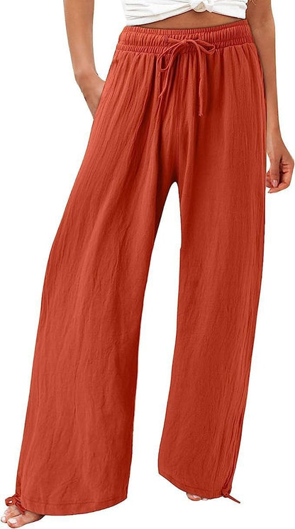 Women's Beach Pants Loose Wide Leg Drawstring Pants - Merch Gone Viral