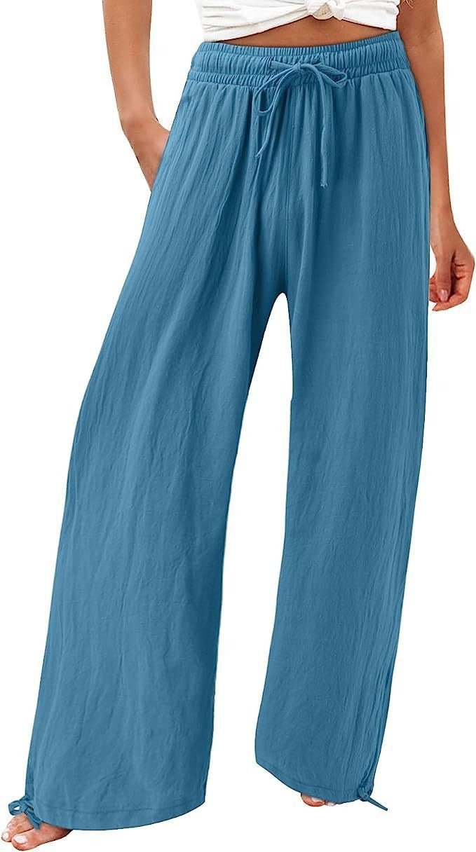 Women's Beach Pants Loose Wide Leg Drawstring Pants - Merch Gone Viral