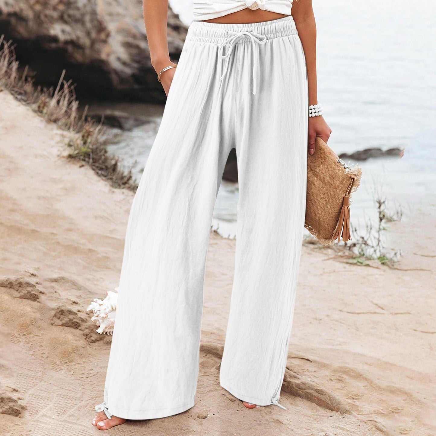 Women's Beach Pants Loose Wide Leg Drawstring Pants - Merch Gone Viral