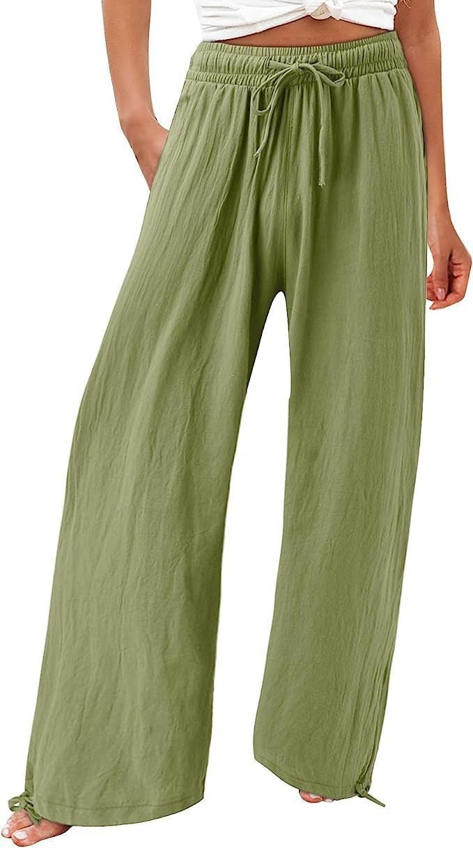 Women's Beach Pants Loose Wide Leg Drawstring Pants - Merch Gone Viral