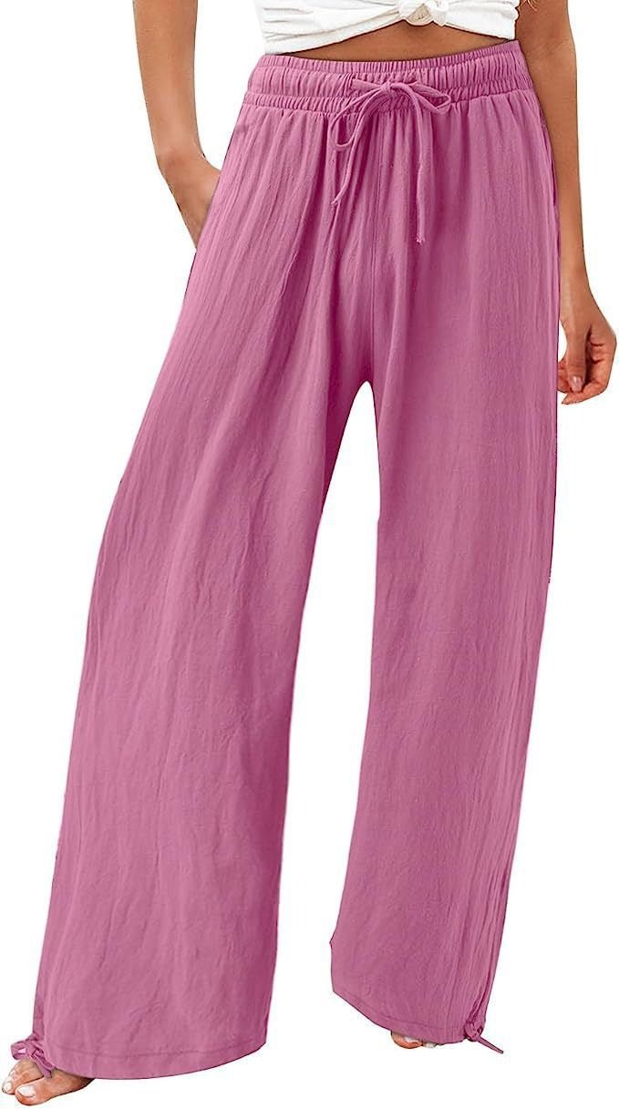 Women's Beach Pants Loose Wide Leg Drawstring Pants - Merch Gone Viral