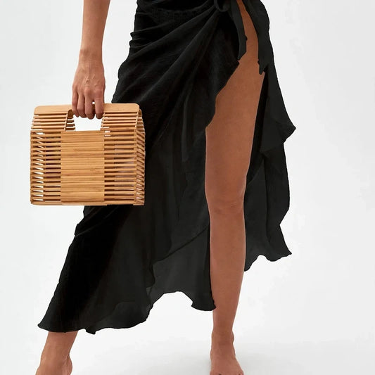 Women's tie-wrap beach skirt with high slit