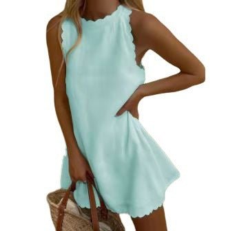 Women’s Cotton Hemp Solid Color Embroidered Ruffled Dress - Merch Gone Viral