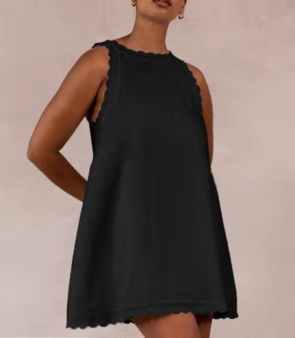 Women’s Cotton Hemp Solid Color Embroidered Ruffled Dress - Merch Gone Viral