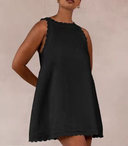 Women’s Cotton Hemp Solid Color Embroidered Ruffled Dress - Merch Gone Viral