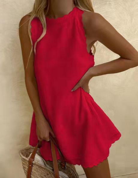 Women’s Cotton Hemp Solid Color Embroidered Ruffled Dress - Merch Gone Viral