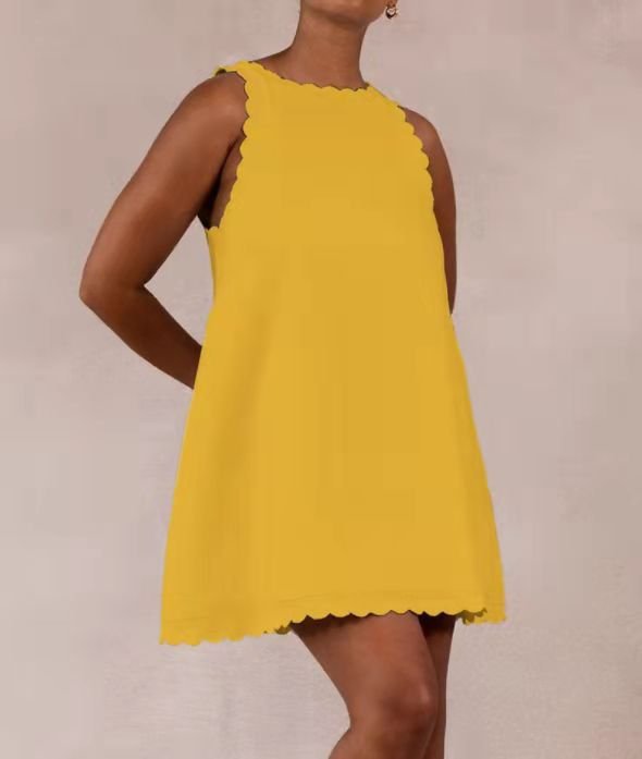 Women’s Cotton Hemp Solid Color Embroidered Ruffled Dress - Merch Gone Viral