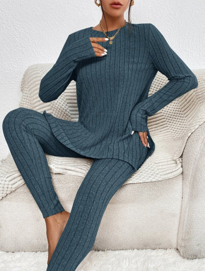 Women’s Cotton Round-Neck Shirt and Elastic Waist Trousers Set - Merch Gone Viral