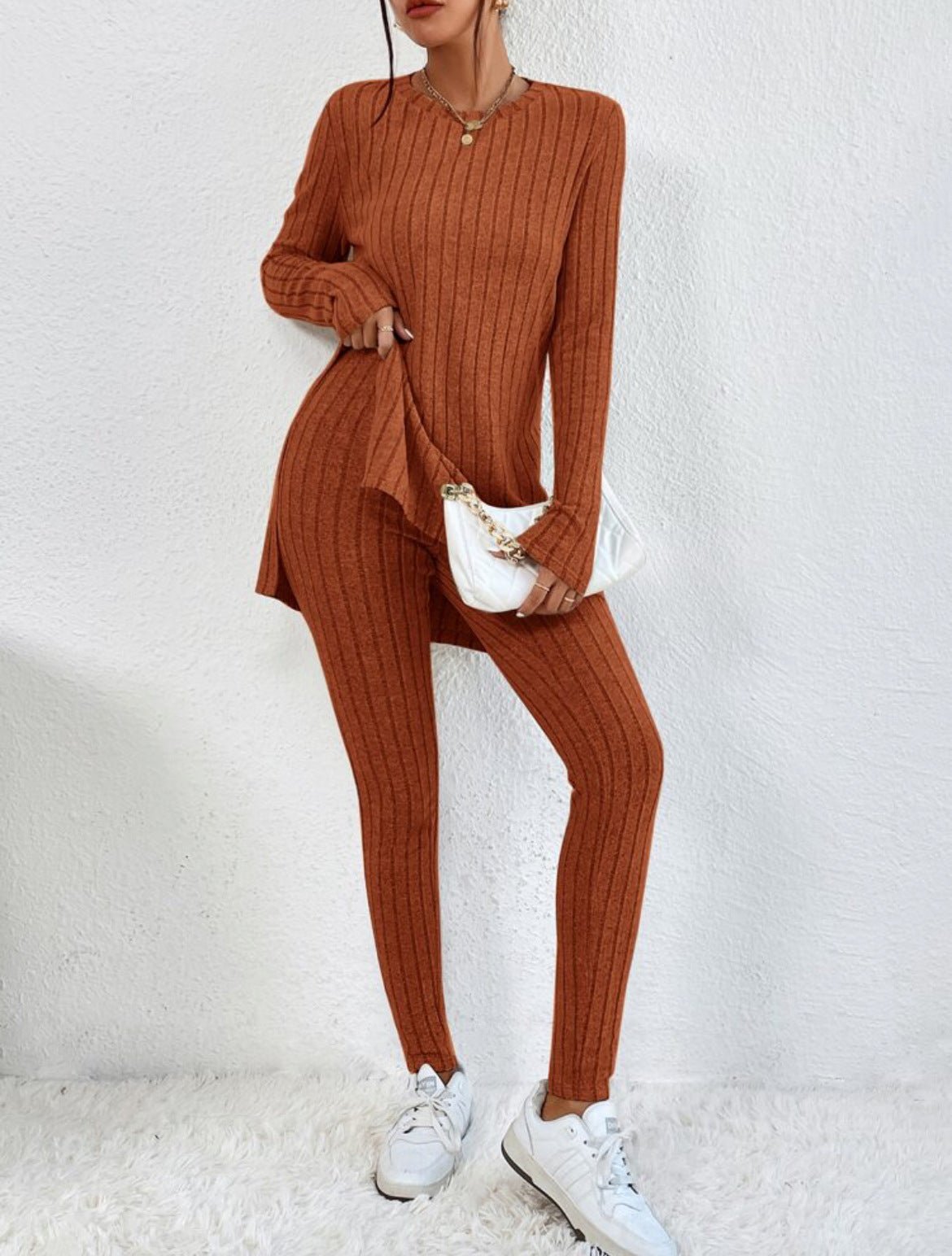 Women’s Cotton Round-Neck Shirt and Elastic Waist Trousers Set - Merch Gone Viral