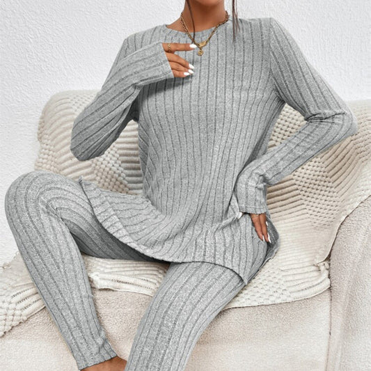Women’s Cotton Round-Neck Shirt and Elastic Waist Trousers Set - Merch Gone Viral