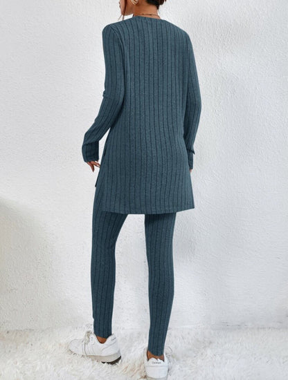 Women’s Cotton Round-Neck Shirt and Elastic Waist Trousers Set - Merch Gone Viral