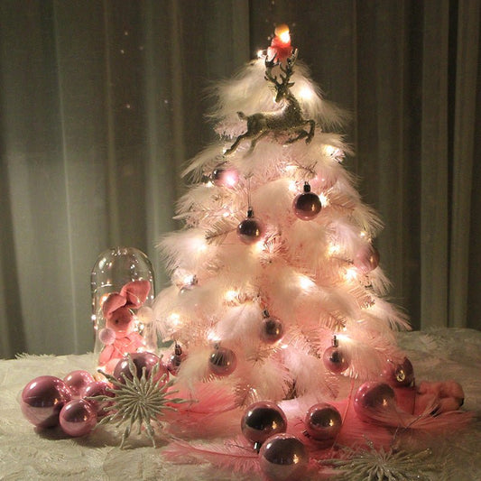 Women's Desktop Pink Feather Christmas Tree With Soft Warm Led And Premium PVC Wood LED Ornament - Merch Gone Viral