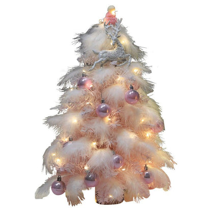 Women's Desktop Pink Feather Christmas Tree With Soft Warm Led And Premium PVC Wood LED Ornament - Merch Gone Viral