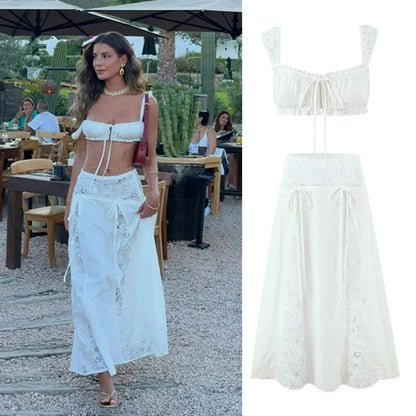Women’s Elegant Off-Shoulder Cropped Top And Flared Skirt Two-Piece Set - Merch Gone Viral