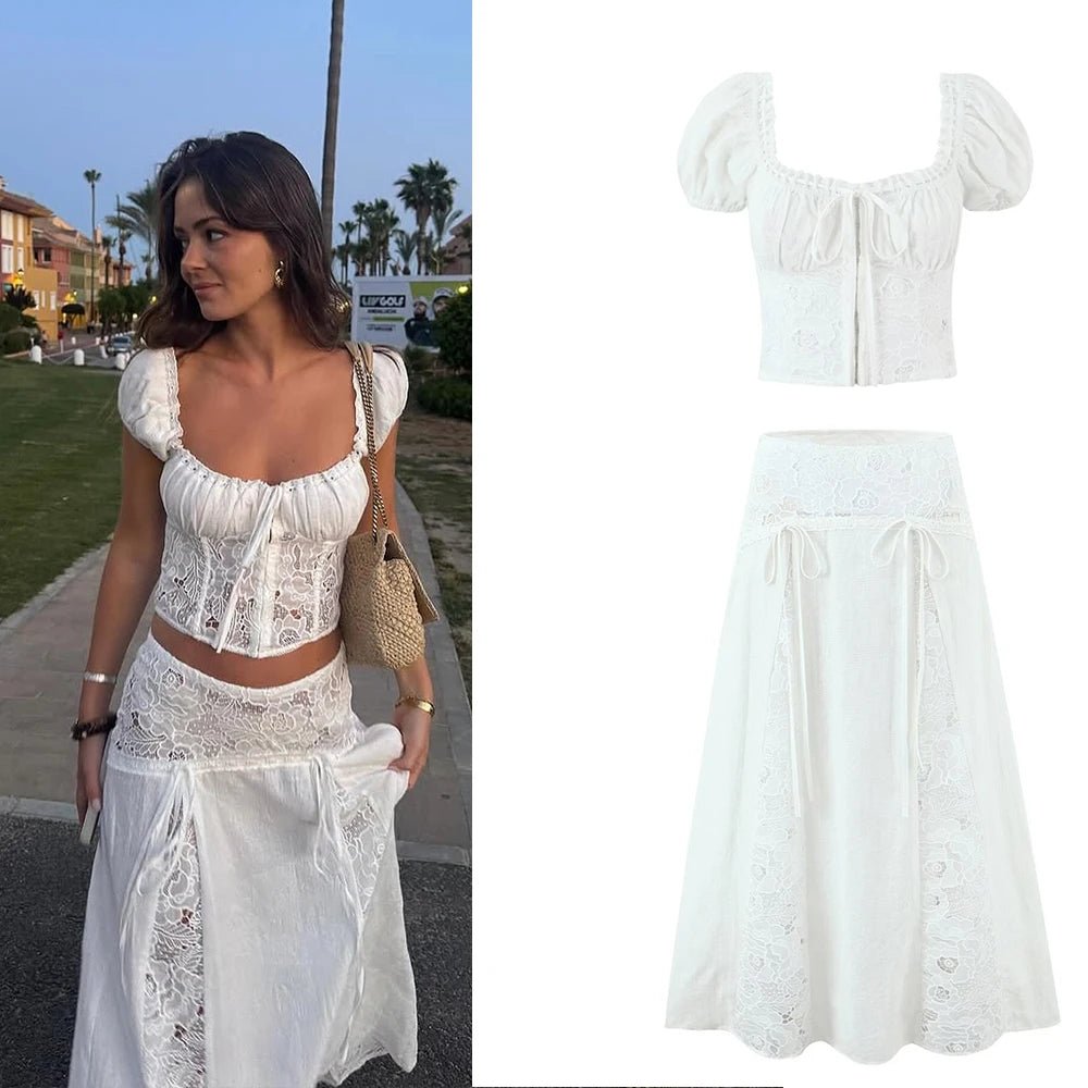 Women’s Elegant Off-Shoulder Cropped Top And Flared Skirt Two-Piece Set - Merch Gone Viral