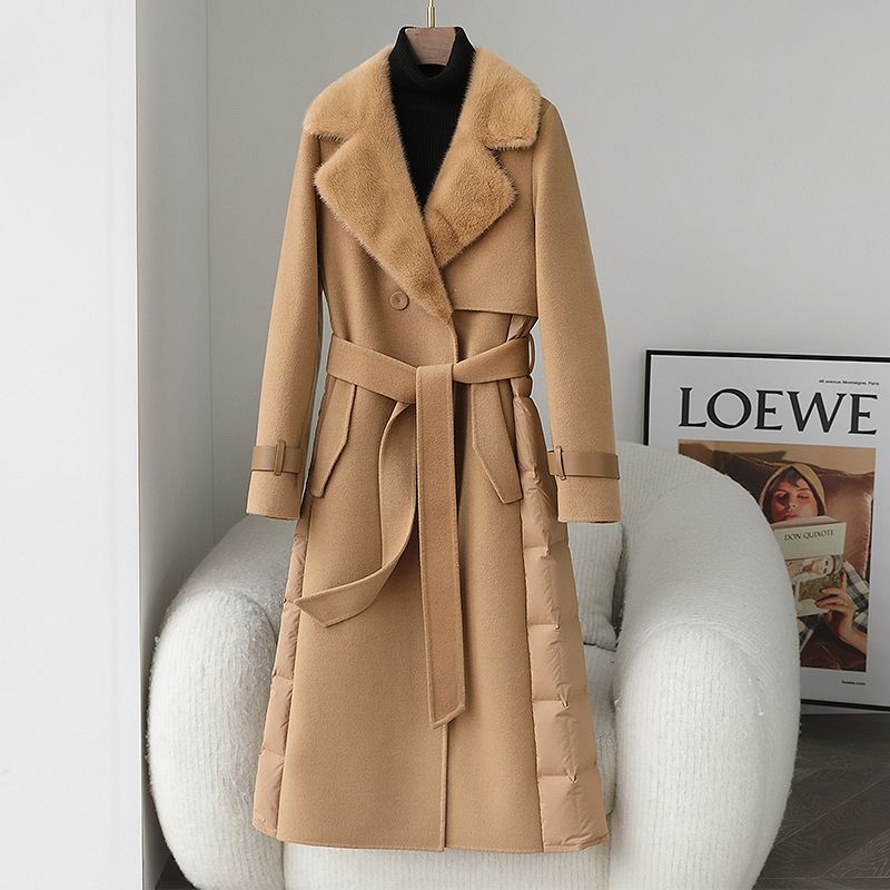 Women’s Imitation Mink Collar Wool Blend Jacket For Commute - Merch Gone Viral