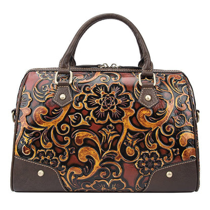Women’s Leather Handbag Cortex Cylindrical With Floral Pattern - Merch Gone Viral